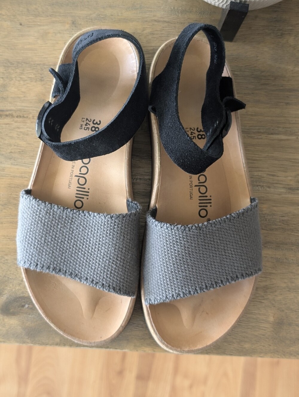 Papillio Birkenstock Glenda 38 Platform Sandal Gray Canvas Suede Ankle Strap - Picture 7 of 11